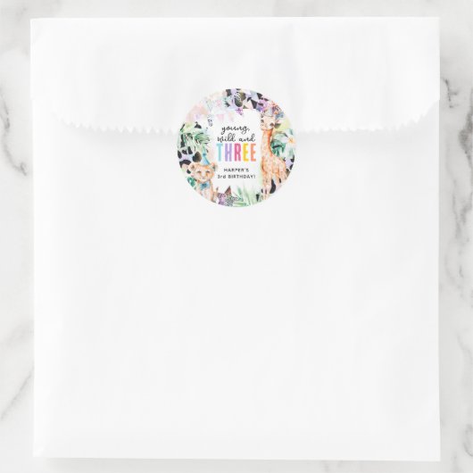 サファリの動物の幼稚園、野生園、3人の3歳の誕生日 ラウンドシール (バッグ)