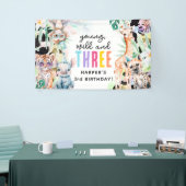 サファリの動物の幼稚園、野生園、3人の3歳の誕生日 横断幕 (トレードショー)