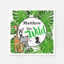 サファリの動物の最初の誕生日 |ジャングル動物 スタンダードカクテルナプキン