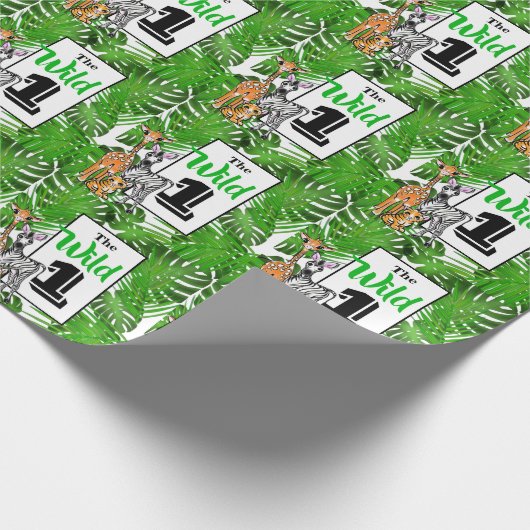 サファリの動物の最初の誕生日 |ジャングル動物 ラッピングペーパー (角)