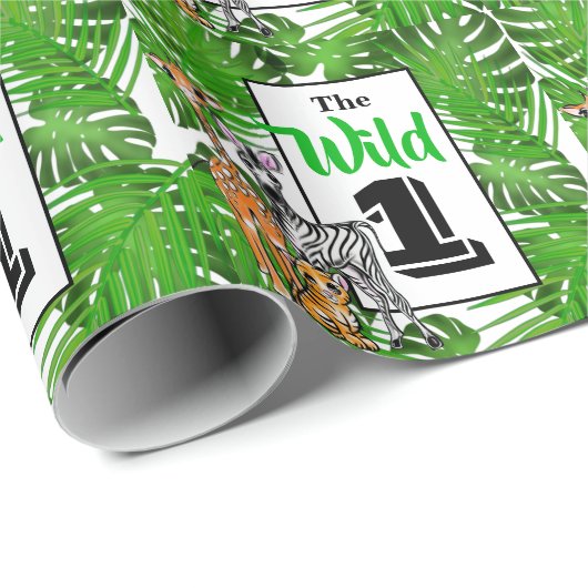 サファリの動物の最初の誕生日 |ジャングル動物 ラッピングペーパー (ロールコーナー)