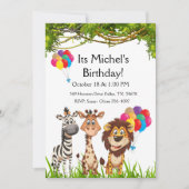 サファリの動物の森の誕生日パーティーへの招待 招待状 (正面)