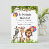 サファリの動物の森の誕生日パーティーへの招待 招待状 (スタンド正面)