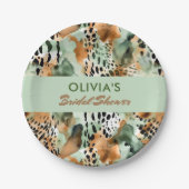 サファリの動物の毛皮のパターンセージ緑のベージュ ペーパープレート (正面)