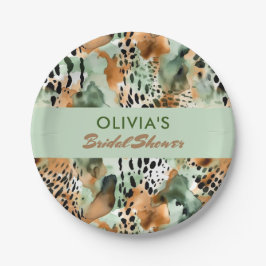 サファリの動物の毛皮のパターンセージ緑のベージュ ペーパープレート