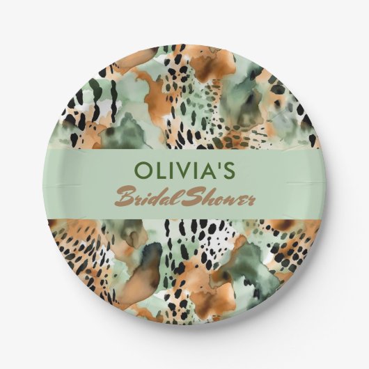サファリの動物の毛皮のパターンセージ緑のベージュ ペーパープレート (正面)