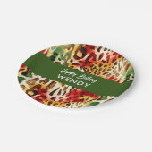 サファリの動物の毛皮のプリントパターンカラフル ペーパープレート (アングル)