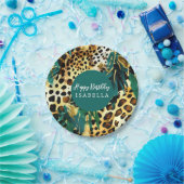 サファリの動物の毛皮のプリントパターンドボホはっきりしたグリーン ペーパープレート (パーティー)