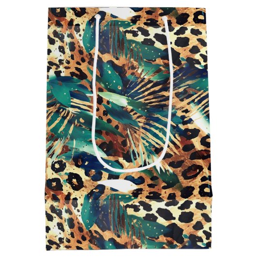 サファリの動物の毛皮のプリントパターン異国モダン ミディアムペーパーバッグ (裏面)