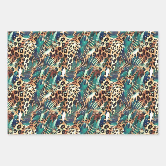 サファリの動物の毛皮のプリントパターン異国モダン ラッピングペーパーシート (正面2)