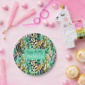 サファリの動物の毛皮のプリントパターン緑 ペーパープレート (パーティー)