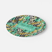 サファリの動物の毛皮のプリントパターン緑 ペーパープレート (アングル)