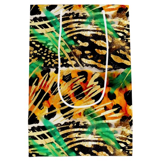 サファリの動物の毛皮のプリントパターン豪華なワイルド ミディアムペーパーバッグ (裏面)