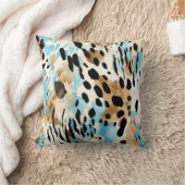 サファリの動物の毛皮のプリントパターン青と茶色 クッション (ブランケット)