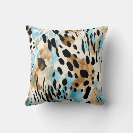 サファリの動物の毛皮のプリントパターン青と茶色 クッション (裏面)