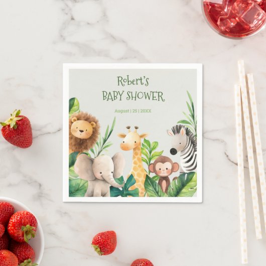 サファリの動物の水の色の赤ちゃんシャワーの招待 スタンダードカクテルナプキン (インサイチュ)