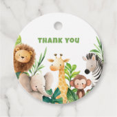 サファリの動物の水の色の赤ちゃんシャワーの招待 フェイバータグ (正面)