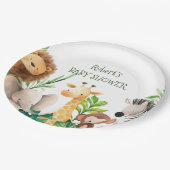 サファリの動物の水の色の赤ちゃんシャワーの招待 ペーパープレート (アングル)