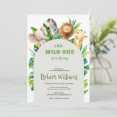 サファリの動物の水の色の赤ちゃんシャワーの招待 招待状 (スタンド正面)