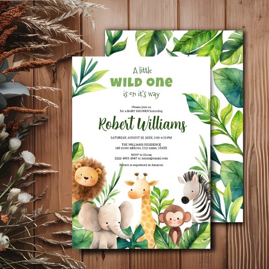 サファリの動物の水の色の赤ちゃんシャワーの招待 招待状