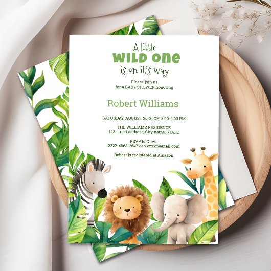 サファリの動物の水の色の赤ちゃんシャワーの招待 招待状