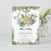 サファリの動物の熱帯緑の男の子の赤ちゃんシャワー 招待状 (スタンド正面)