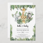 サファリの動物の熱帯緑の男の子の赤ちゃんシャワー 招待状 (正面/裏面)