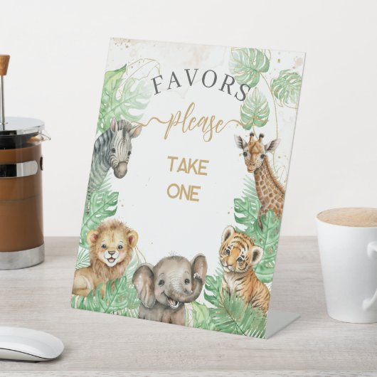 サファリの動物の熱帯緑の赤ちゃんシャワーのお気に入り 台座サイン (インサイチュ)