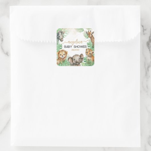 サファリの動物の熱帯緑の赤ちゃんシャワー スクエアシール (バッグ)