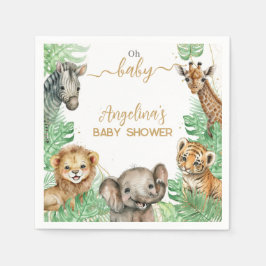 サファリの動物の熱帯緑の赤ちゃんシャワー スタンダードカクテルナプキン