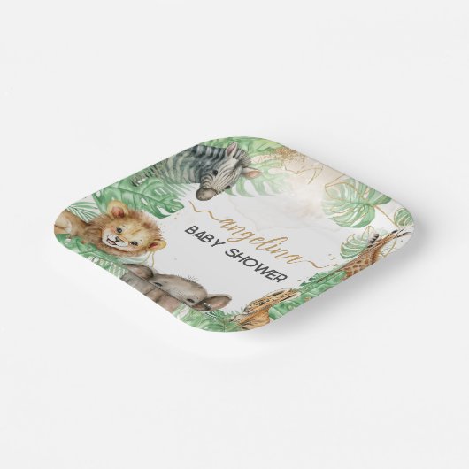 サファリの動物の熱帯緑の赤ちゃんシャワー ペーパープレート (傾斜あり)