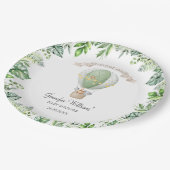 サファリの動物の熱気球の男の赤ちゃんシャワー ペーパープレート (アングル)