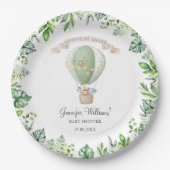 サファリの動物の熱気球の男の赤ちゃんシャワー ペーパープレート (正面)