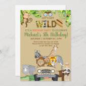 サファリの動物の男の子の誕生日招待状、任意の年齢。 招待状 (正面/裏面)