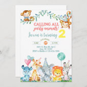 サファリの動物の男の子2番目の誕生日の招待状。invita 招待状 (正面/裏面)