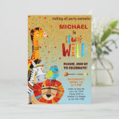 サファリの動物の男の子2番目の誕生日招待状。 招待状 (スタンド正面)