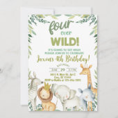 サファリの動物の男の子4歳の誕生日の招待。 招待状 (正面)