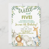 サファリの動物の男の子5歳の誕生日の招待。 招待状 (正面)