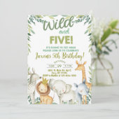 サファリの動物の男の子5歳の誕生日の招待。 招待状 (スタンド正面)