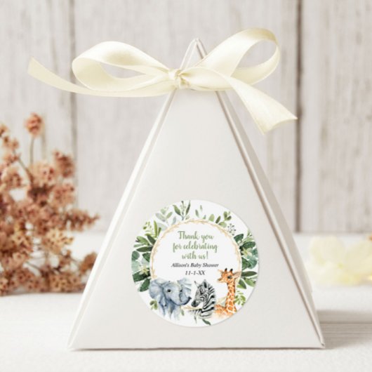 サファリの動物の緑の金ゴールドの赤ちゃんシャワー ラウンドシール