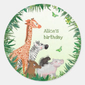 サファリの動物の誕生日パーティーのシール ラウンドシール (正面)