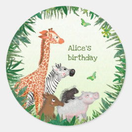 サファリの動物の誕生日パーティーのシール ラウンドシール