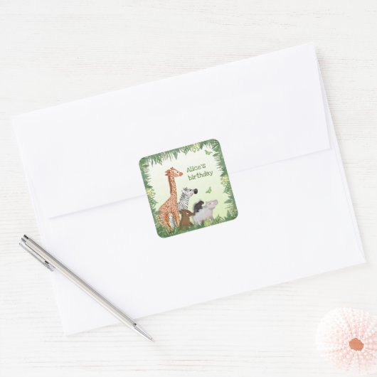 サファリの動物の誕生日パーティーのスクエアのシール スクエアシール (封筒)
