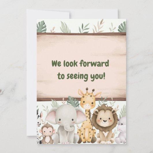 サファリの動物の誕生日パーティーへの招待 招待状 (裏面)
