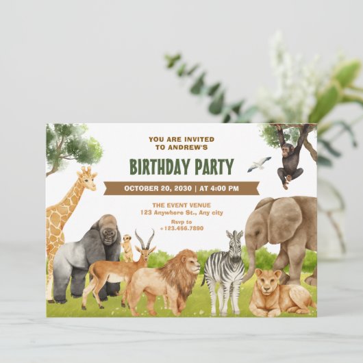 サファリの動物の誕生日 招待状 (スタンド正面)
