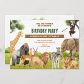 サファリの動物の誕生日 招待状 (正面/裏面)