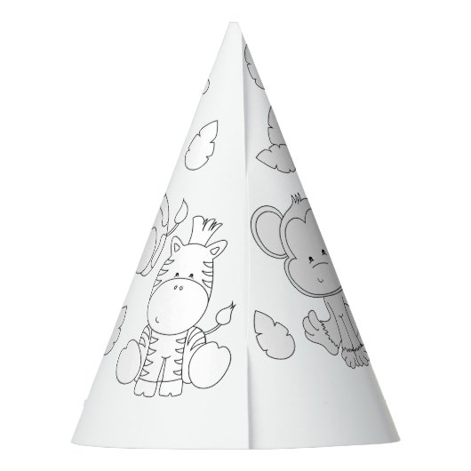 サファリの動物の誕生日 – 自分のパーティー帽子を色で表示 パーティーハット (裏面)