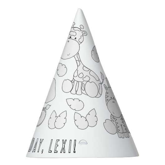 サファリの動物の誕生日 – 自分のパーティー帽子を色で表示 パーティーハット (右)