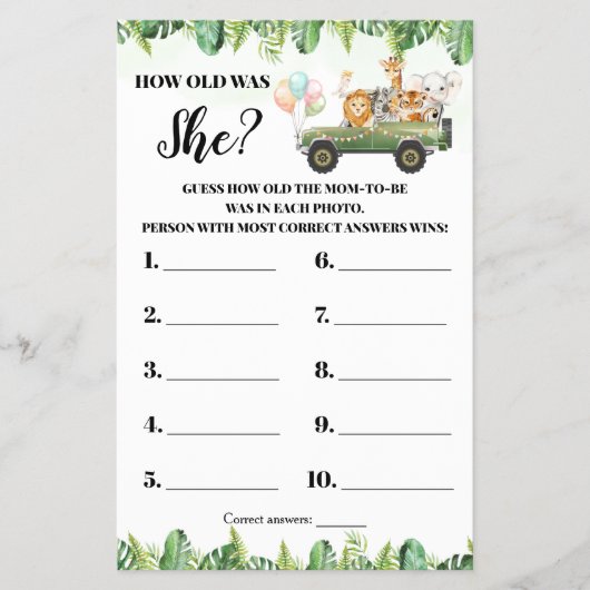 サファリの動物の赤ちゃんシャワーカード チラシ (正面)