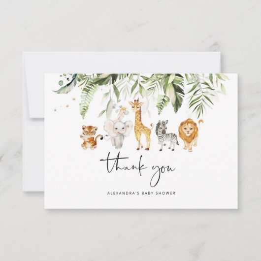 サファリの動物の赤ちゃんシャワーサンキューカード カード (正面)